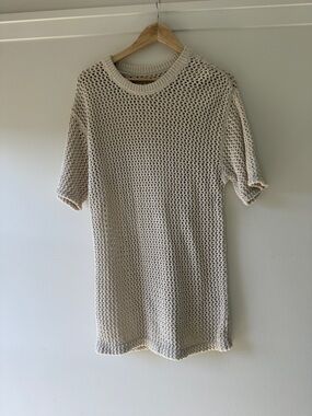 TNA Open Knit Crewneck T shirt in Cream